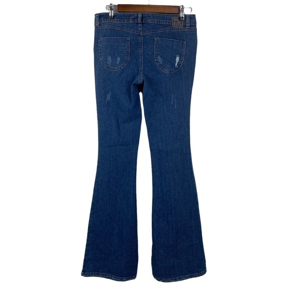 Material Girl Sparkly Rhinestone Distressed Tall Flare Jeans Women's Junior 7 - Picture 2 of 12